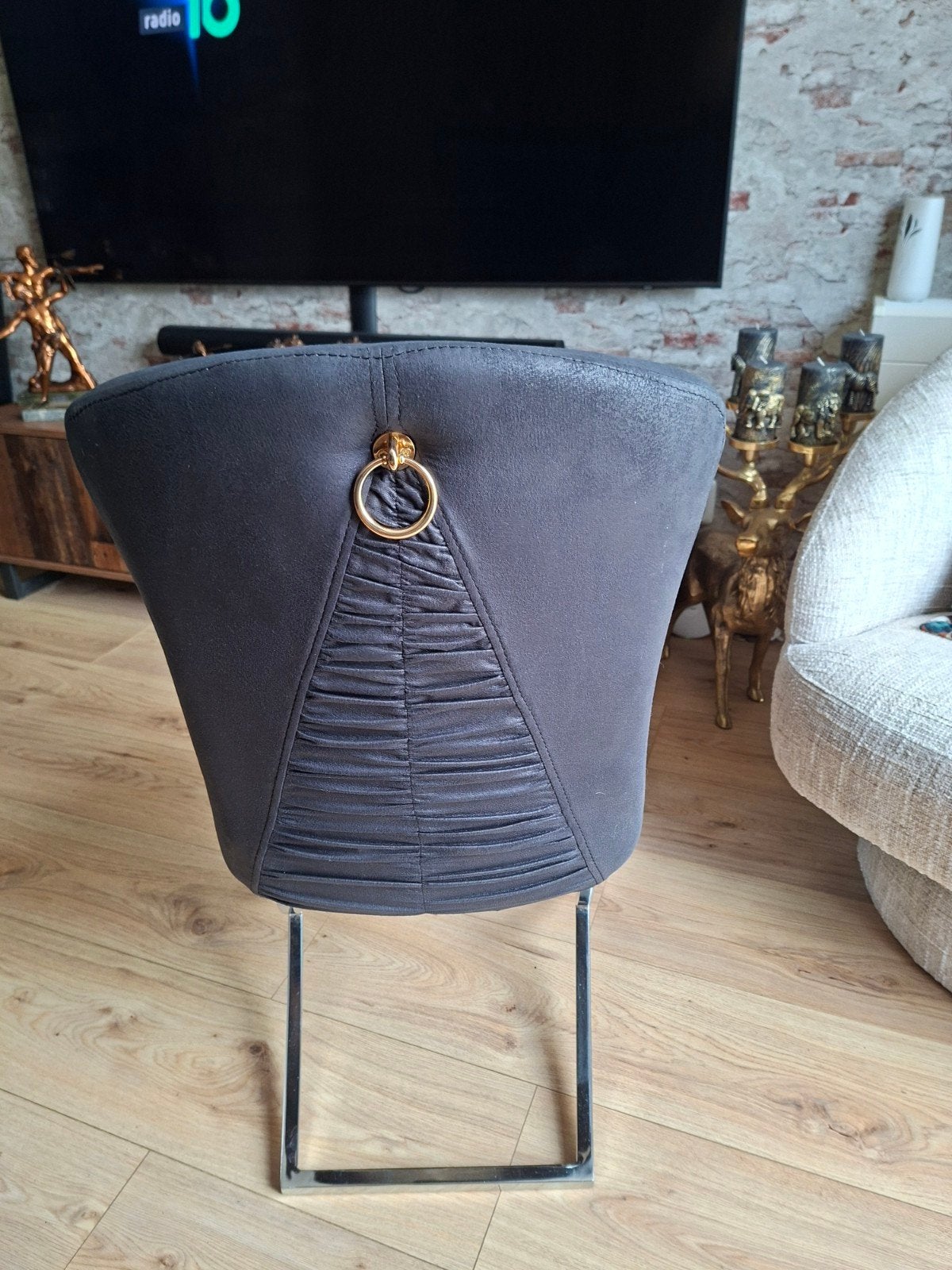 6 Antraciet Velvet Eethoekstoelen met Chromen Voet, Huis en Inrichting, Stoelen, Gebruikt, Vijf, Zes of meer stoelen, Stof, Grijs