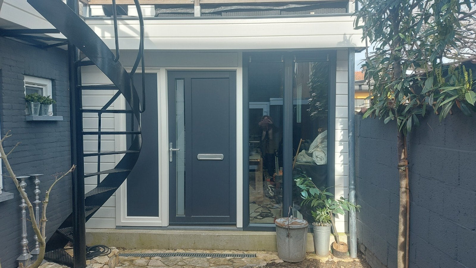Mooie kunststof pui met deur, Doe-het-zelf en Verbouw, Kozijnen en Schuifpuien, Ophalen, Kunststof, Gebruikt, Deurkozijn