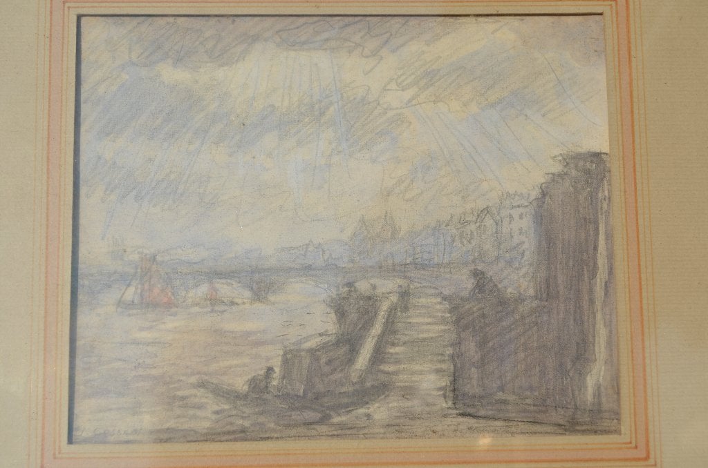 (Jan) Ko Cossaar voorstudie schilderij Thames? 1901 - 1909., Antiek en Kunst, Achter glas, Overige technieken, Ophalen of Verzenden