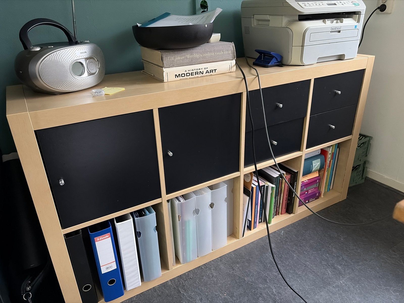 IKEA KALLAX kast met deuren en lades - licht hout/zwart, Ophalen of Verzenden, Gebruikt