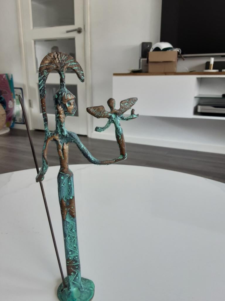 Zeldzame bronzen sculptuur Griekse godin Athena & Nike, Ophalen of Verzenden, 20 - 50 cm, Beeld, Meerkleurig