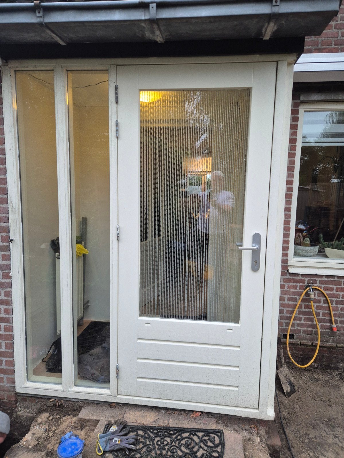 HARDHOUTEN DEUR 93cx211,5 DUBBELGLAS DRIEPUNTSLUITING, Gebruikt, Deurkozijn, 150 tot 225 cm, Hout