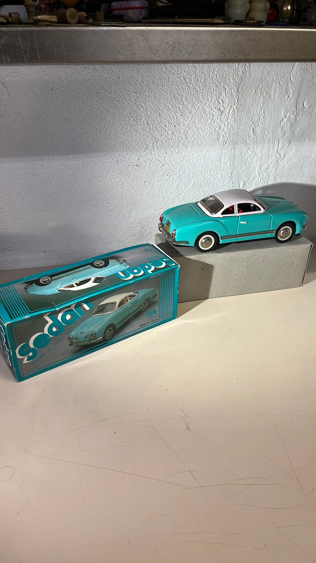 China MF-743 VW Volkswagen Karmann GhiaTurkois Tin Toy’s, Ophalen of Verzenden, Zo goed als nieuw, Overige merken