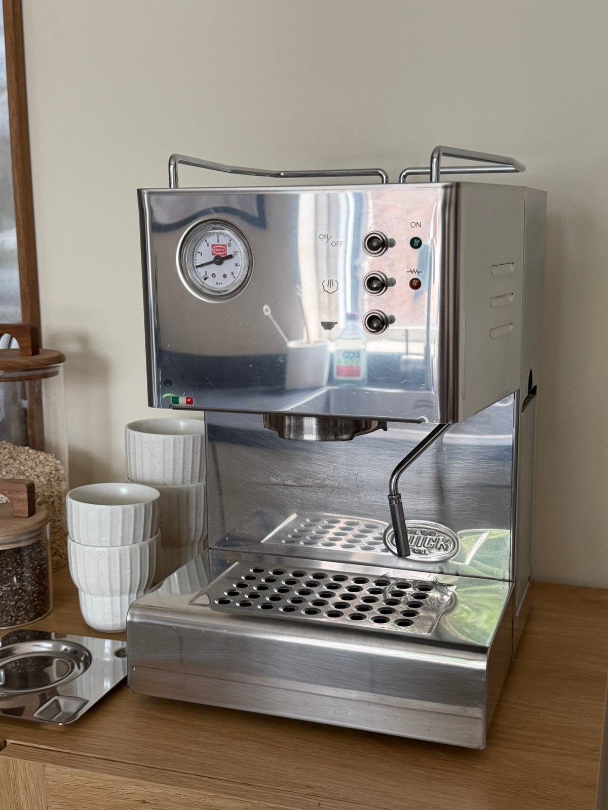 Quick Mill 3000 espressomachine + koffiemolen & accessoires, Ophalen, Zo goed als nieuw, Espresso apparaat, Stoompijpje