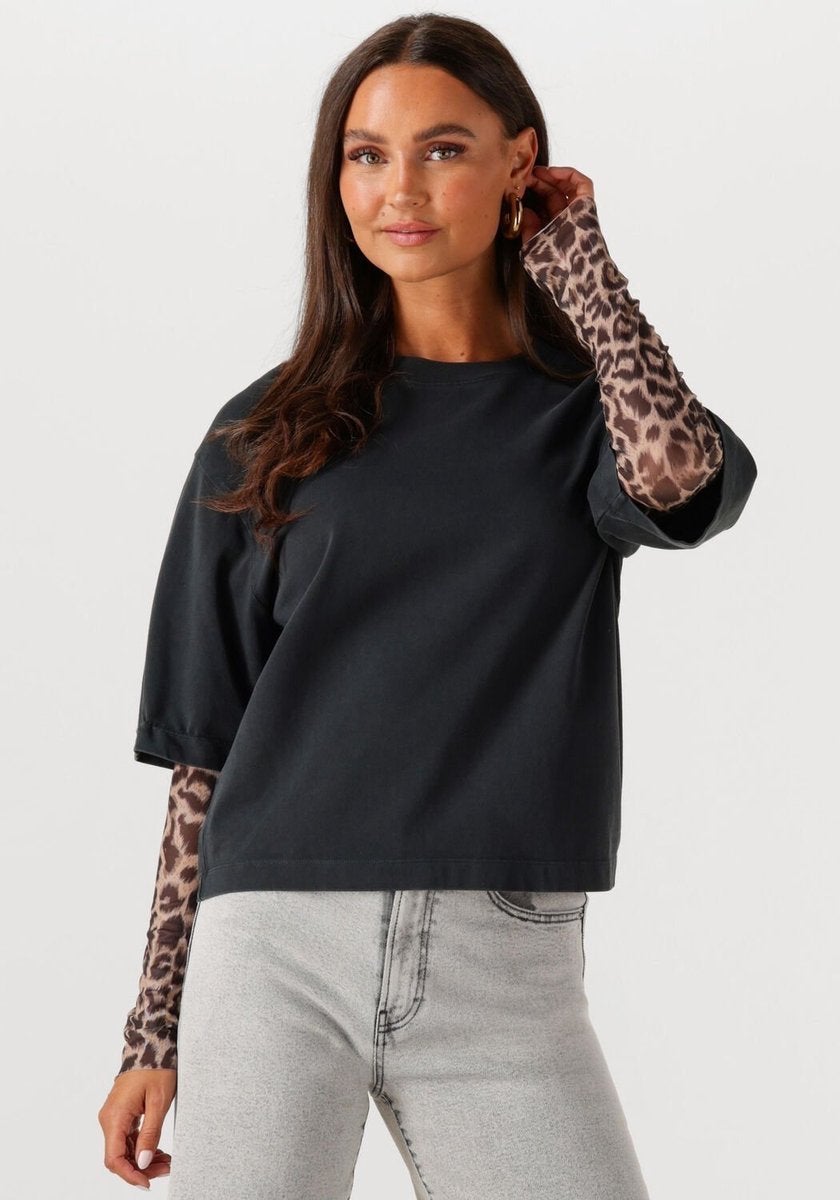 Catwalk Junkie longsleeve antraciet grijs met panterprint, Maat 38/40 (M), Ophalen of Verzenden, Zo goed als nieuw, Lange mouw