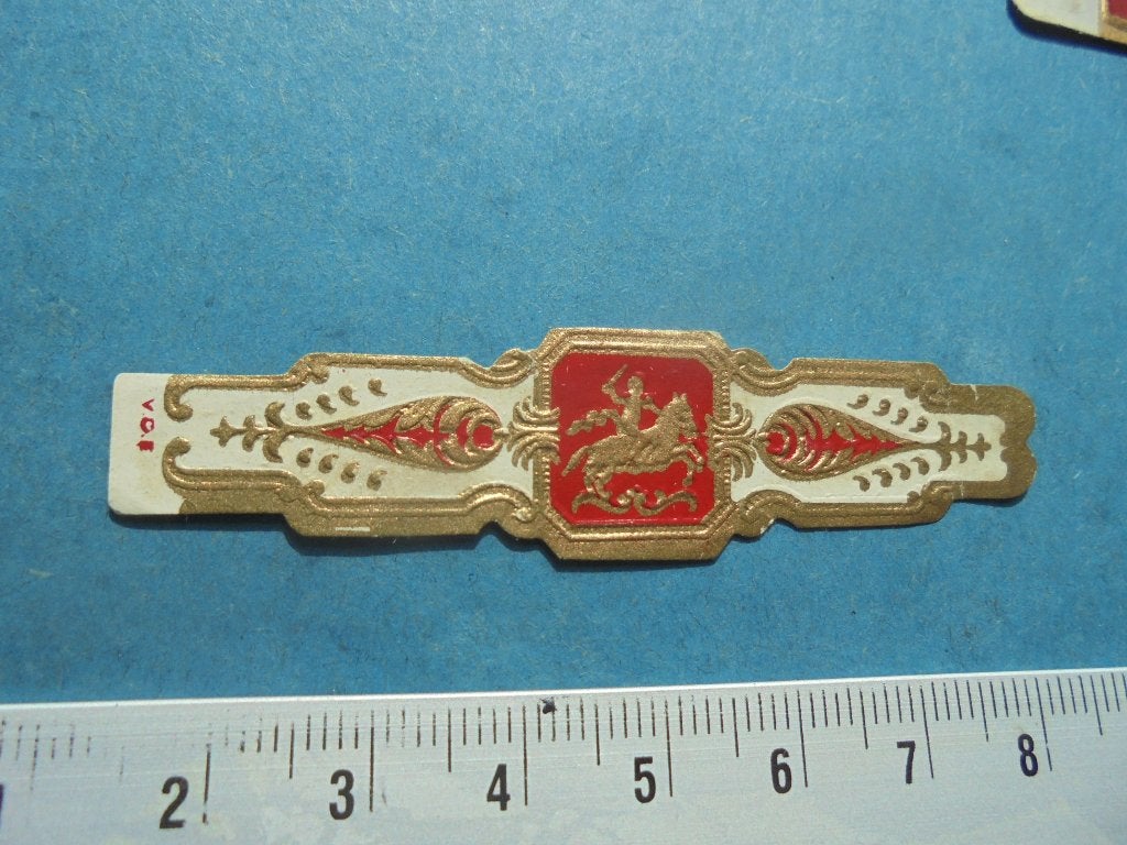 Oude sigarenband met afbeelding Ridder te Paard, Verzamelen, Ophalen of Verzenden, Gebruikt, Sigarenbandjes