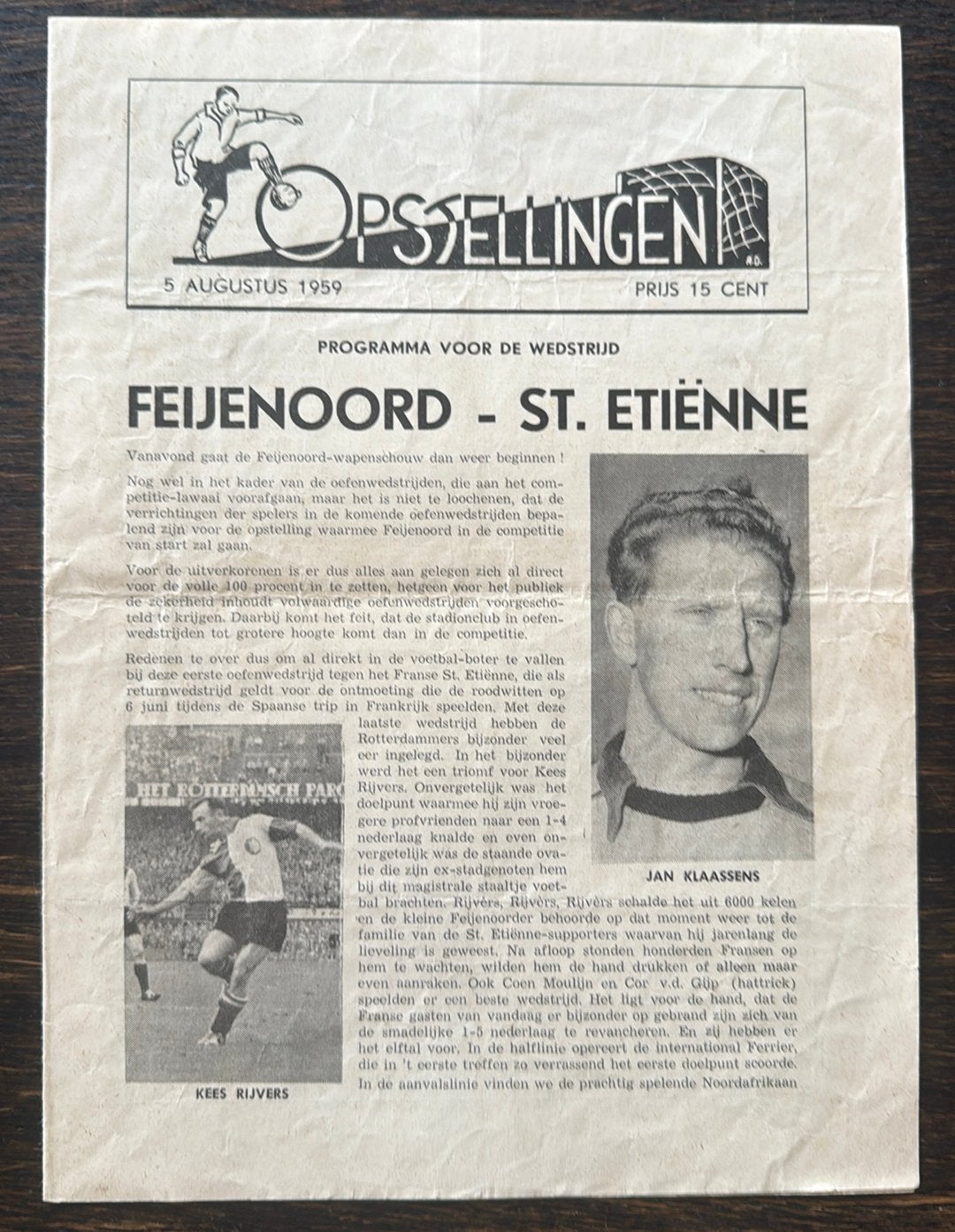 Programma Feyenoord - St. Etienne 5 augustus 1959, Verzamelen, Ophalen of Verzenden, Gebruikt, Feyenoord, Boek of Tijdschrift