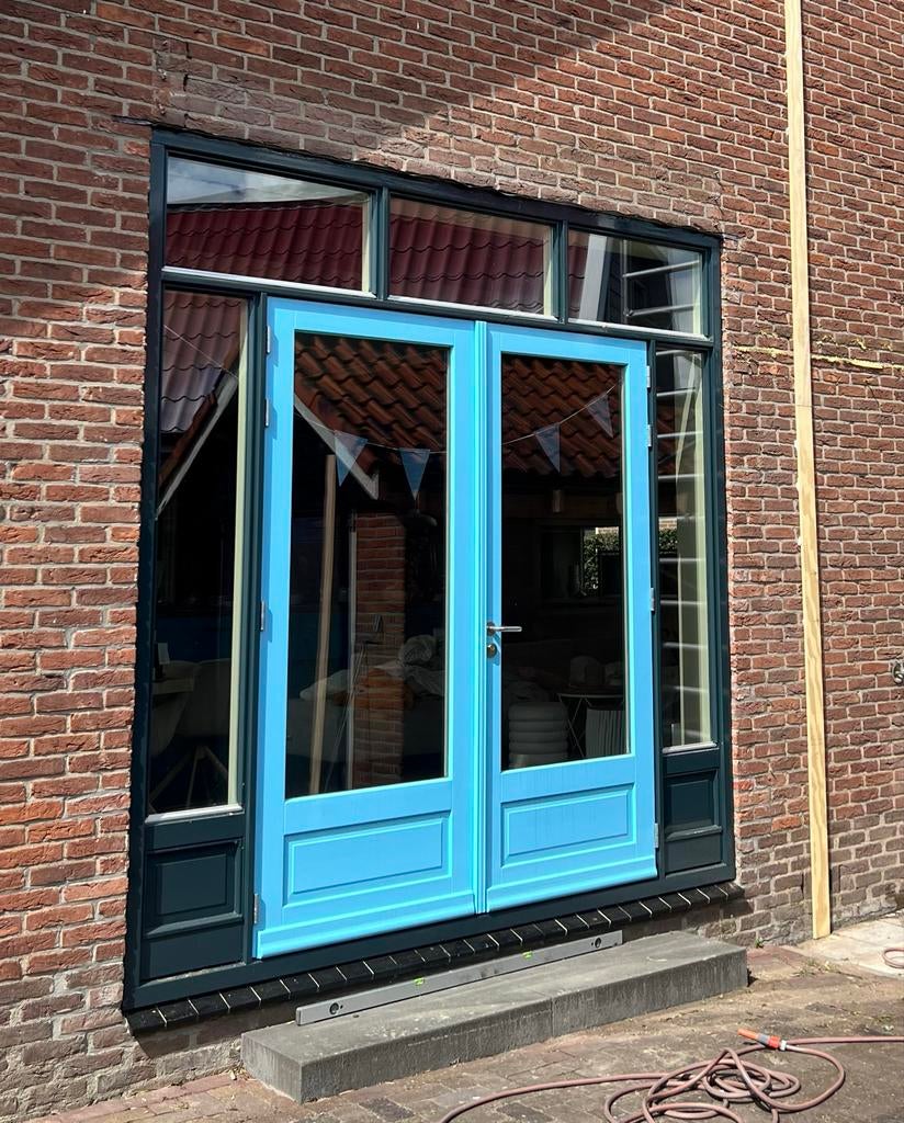 Groot kozijn met dubbele openslaande deuren, Ophalen, Gebruikt, Deurkozijn, 225 cm of meer
