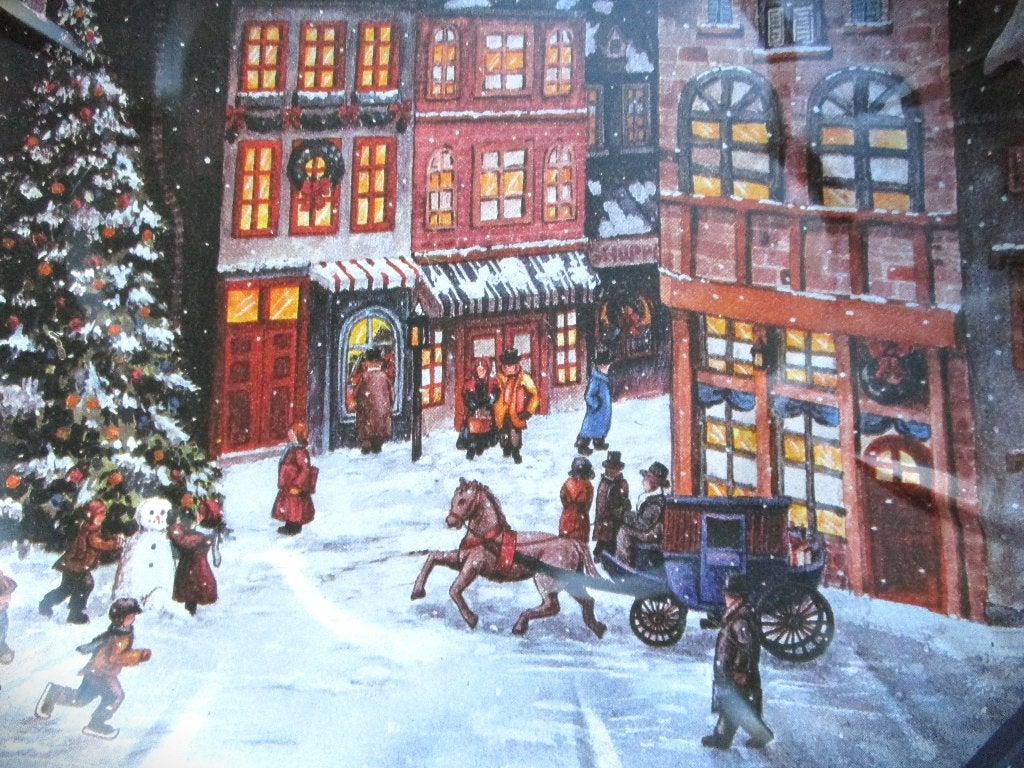 Schaal~Blikken kerstschaal~Afbeelding Engels dorp, Diversen, Kerst, Ophalen of Verzenden, Gebruikt