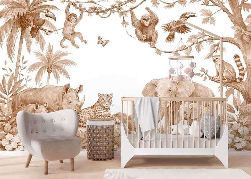 Fotobehang - Kinderkamer Jungle - Safari Dieren Terracotta, Fotobehangkoning.nl, Wit, Hoogeveen, Info@fotobehangkoning.nl