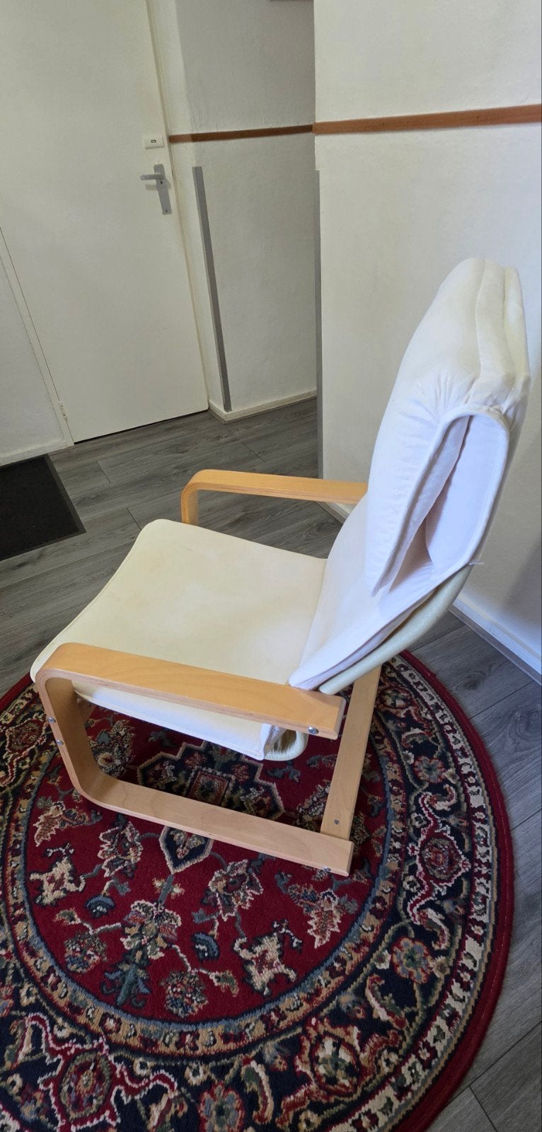 IKEA Poäng stoel met witte kussens, Gebruikt, Modern, Scandinavisch, Wit, Ophalen of Verzenden