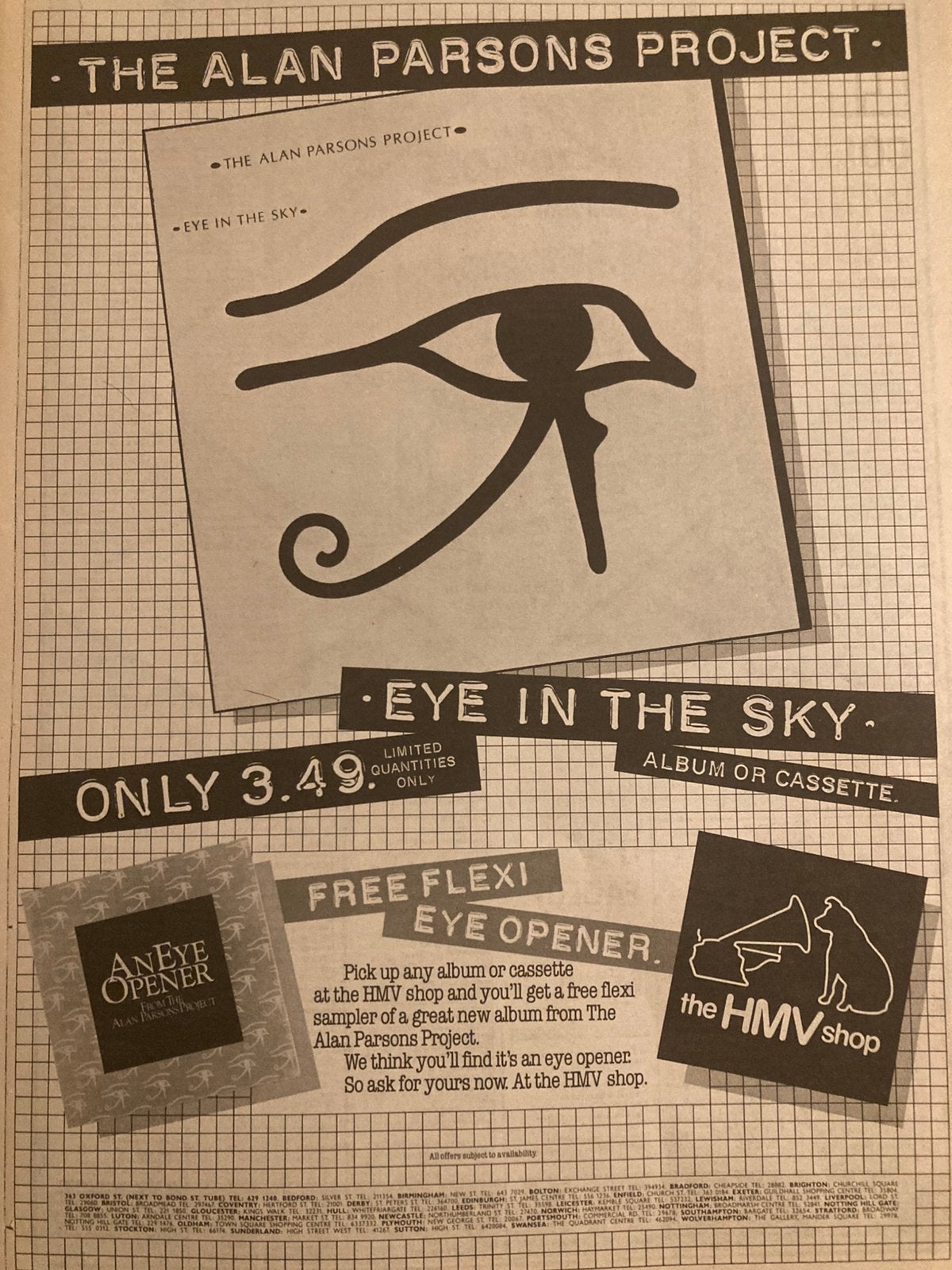 ALAN PARSONS ROJECT Eye In The Sky A3 advertentie, Ophalen of Verzenden, Gebruikt, A1 t/m A3