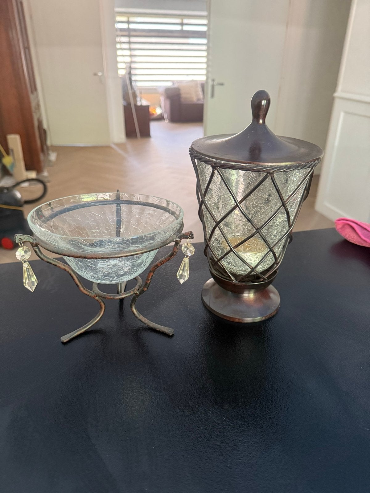 Baroque set kandelaar en pot, Huis en Inrichting, Woonaccessoires | Kandelaars en Kaarsen, Ophalen, Gebruikt, Meerkleurig, Glas