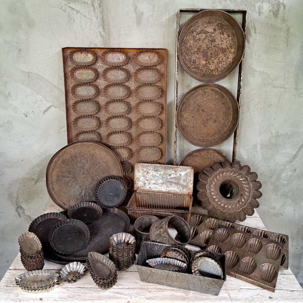 Diverse oude brocante bakspullen bakplaat bakvorm *Etage3*, Gebruikt, ., Ophalen of Verzenden, .