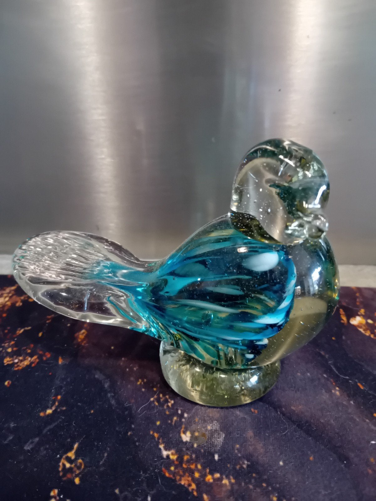 Glazen vogel met blauwgroene accenten - decoratief, Ophalen of Verzenden