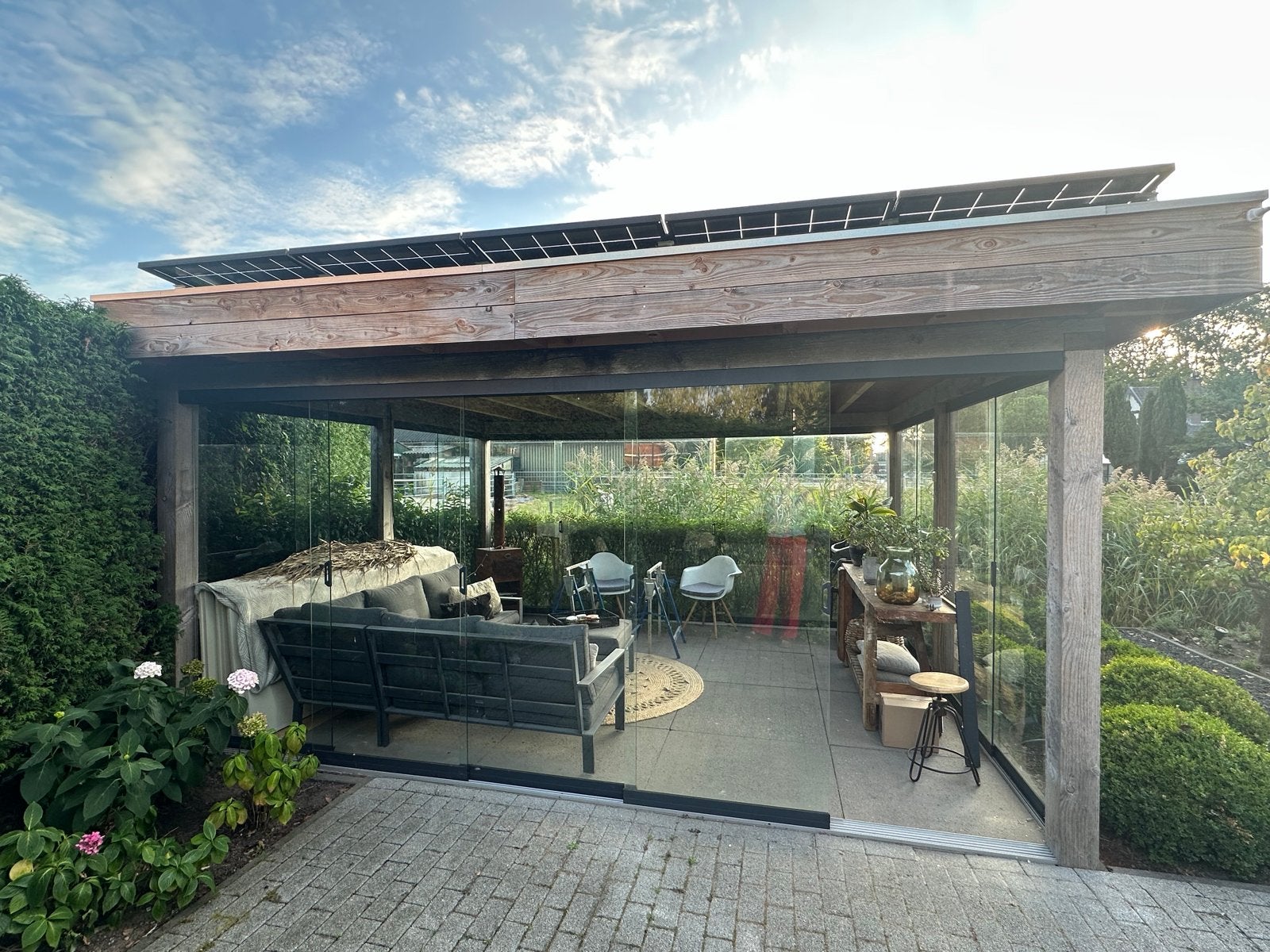 Overkapping 5x4m (excl. zonnepanelen en glazen schuifwanden), Tuin en Terras, Overkappingen, Ophalen, Gebruikt, Veranda
