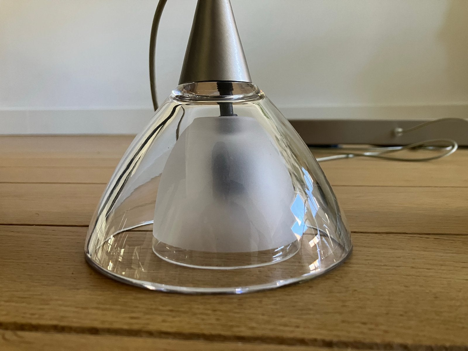 Hanglamp met 5 glazen kappen en transformator, Ophalen, Gebruikt, Glas, 75 cm of meer