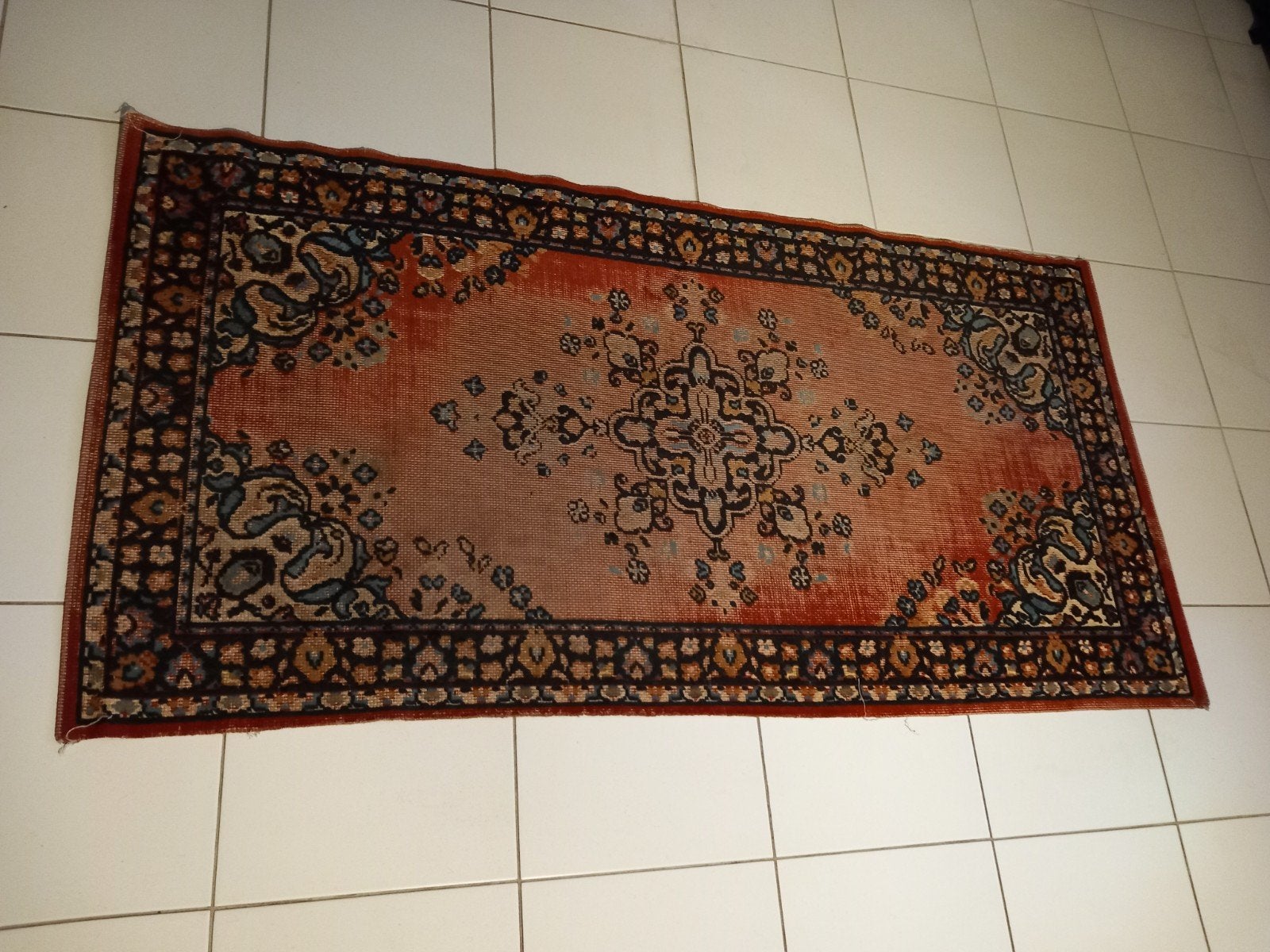 Vintage Vloerkleed - Rood/Oranje met Patroon (160x80 cm), Huis en Inrichting, Blauw, Gebruikt, 150 tot 200 cm, Vintage, Oosters, Klassiek