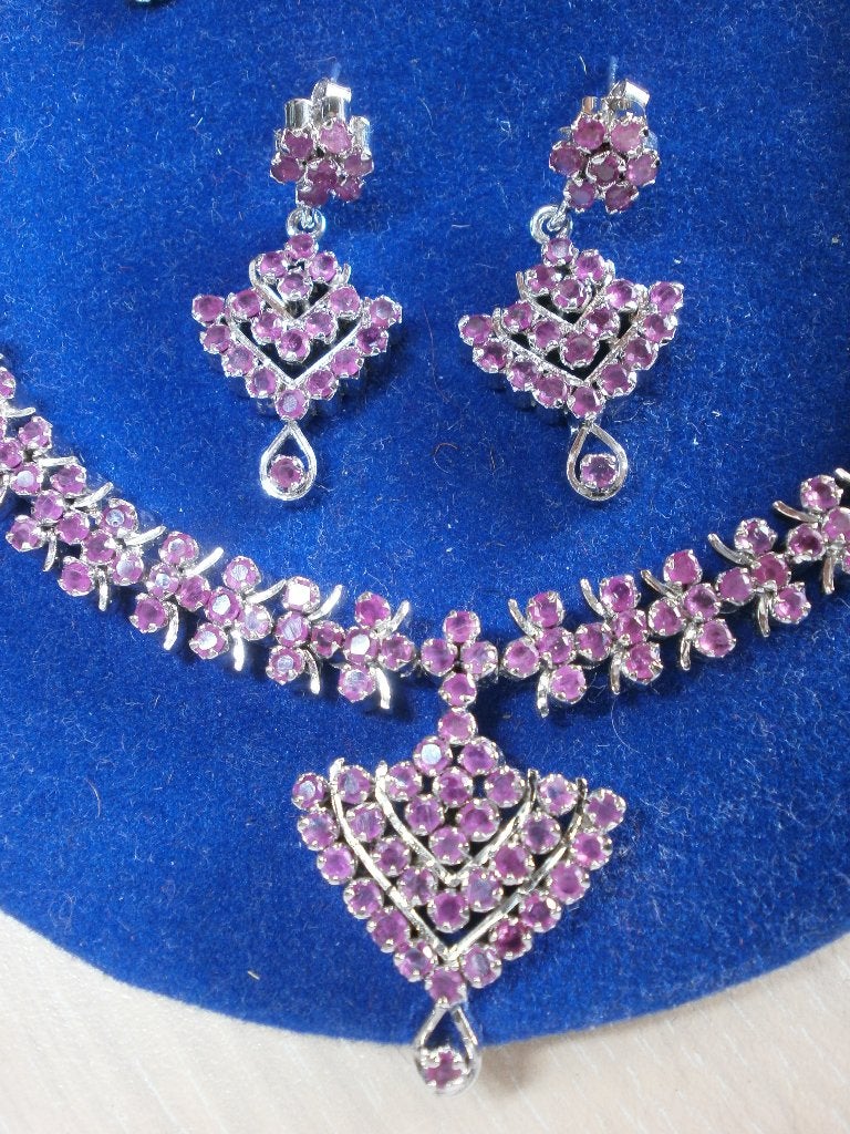 Robijn 100% natuurlijk vintage collier oorbellen certificaat, Ophalen, Zilver, Ketting, Verguld