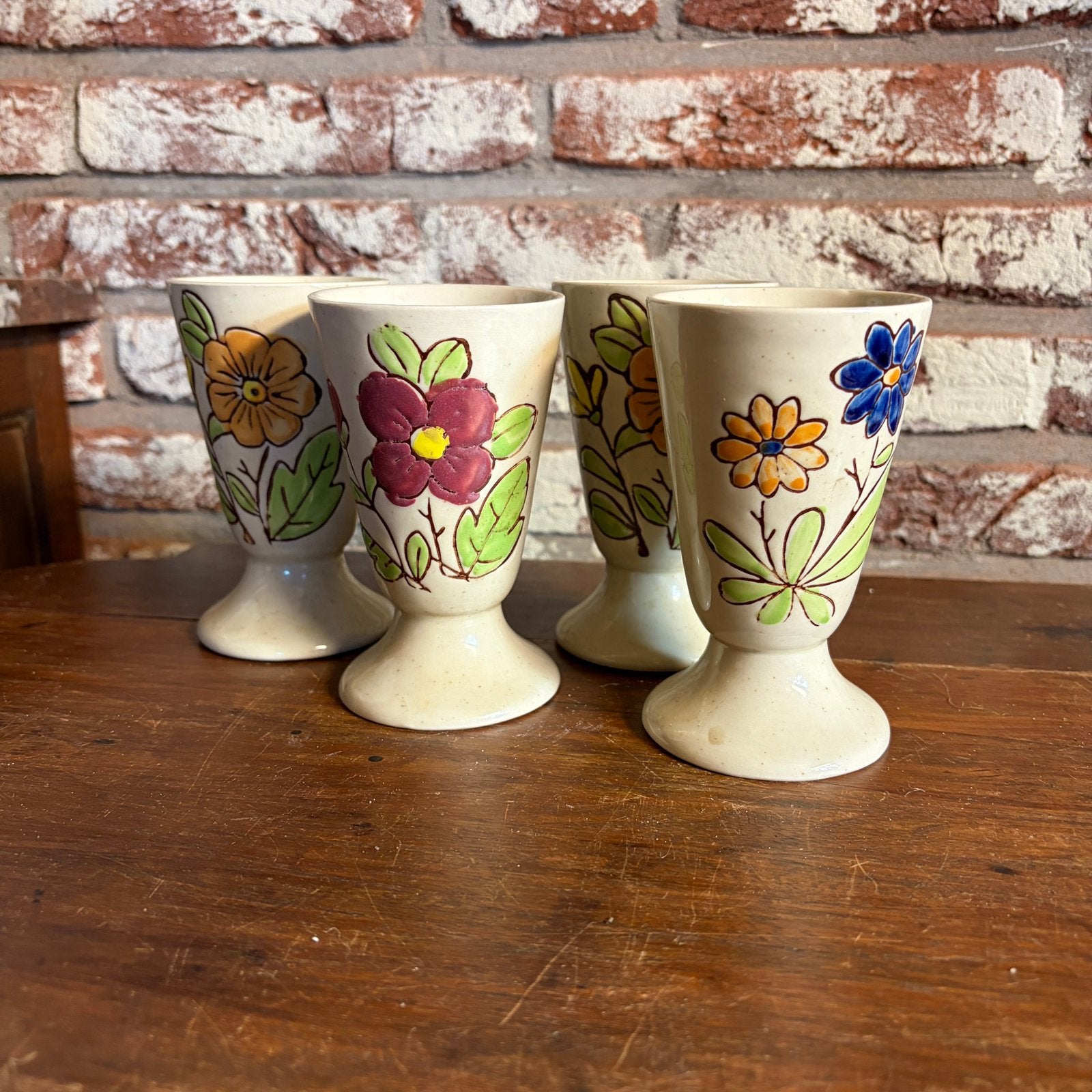 Traditionele franse koffiekopjes op voet / brocante kopjes, Ophalen of Verzenden