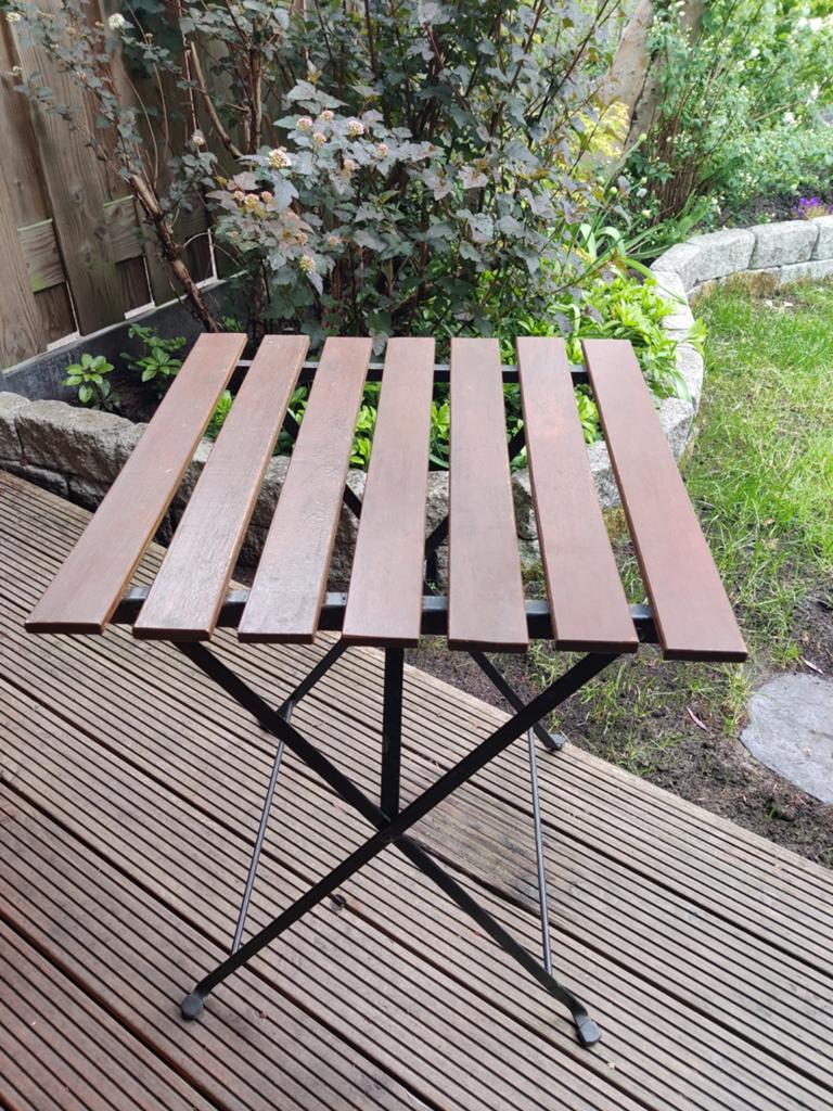 Houten bistro tafel, inklapbaar, recent gebeitst, Ophalen, Gebruikt, Vierkant, Hout
