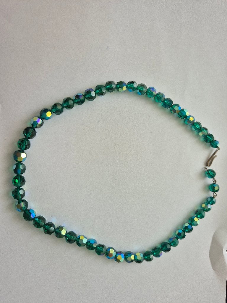 Vintage Tsjechische Kristalglazen Ketting – Smaragdgroen AB, Sieraden, Tassen en Uiterlijk, Ophalen of Verzenden, Overige materialen