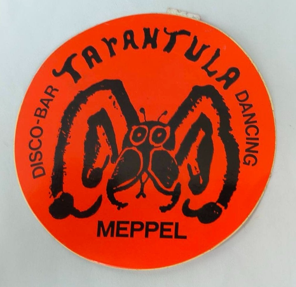 Sticker Disco-Bar Tarantula dancing Meppel, Ophalen of Verzenden, Zo goed als nieuw, Bedrijf of Vereniging