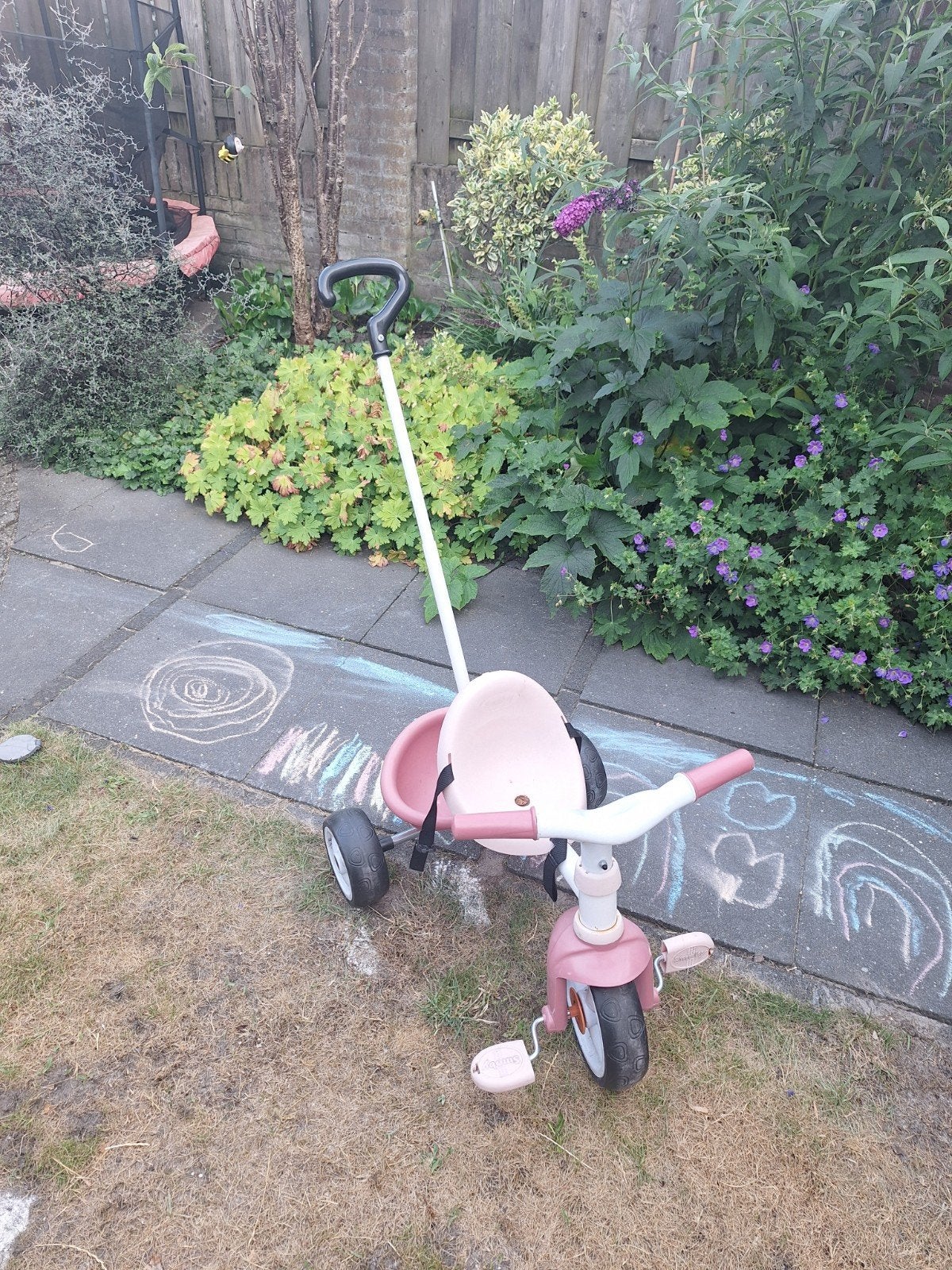 Smoby driewieler met duwstang - Roze, Ophalen, Gebruikt, Smoby, Duwstang