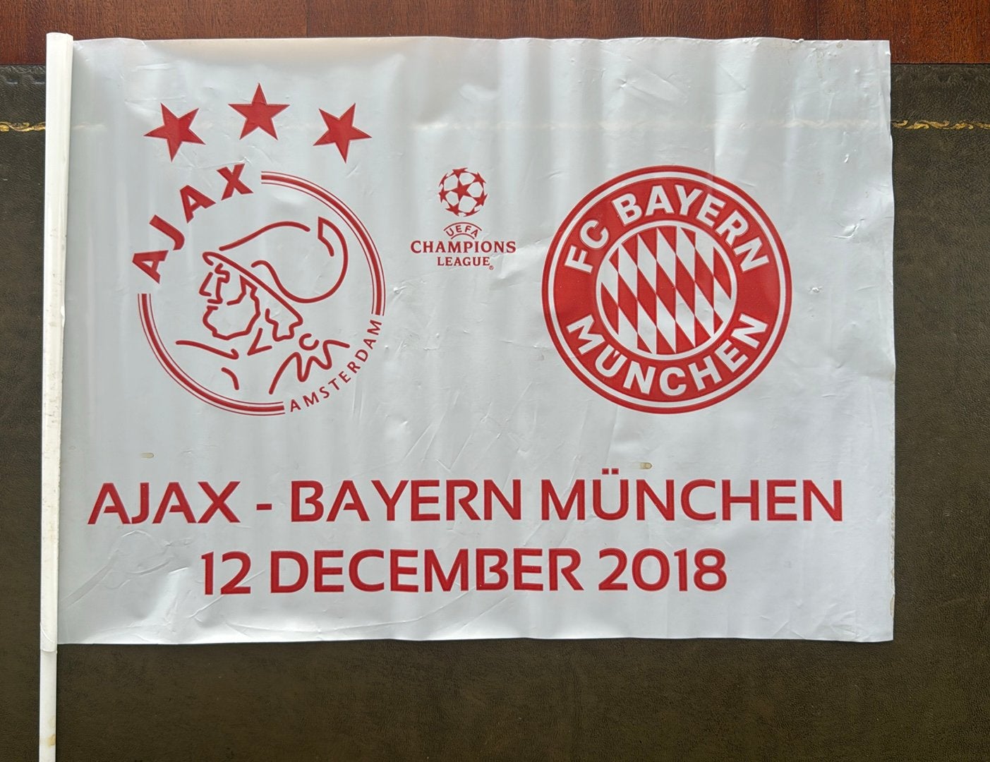 Ajax-Bayern Munchen 12 december 2018 CL vlag, Verzenden, Zo goed als nieuw, Ajax