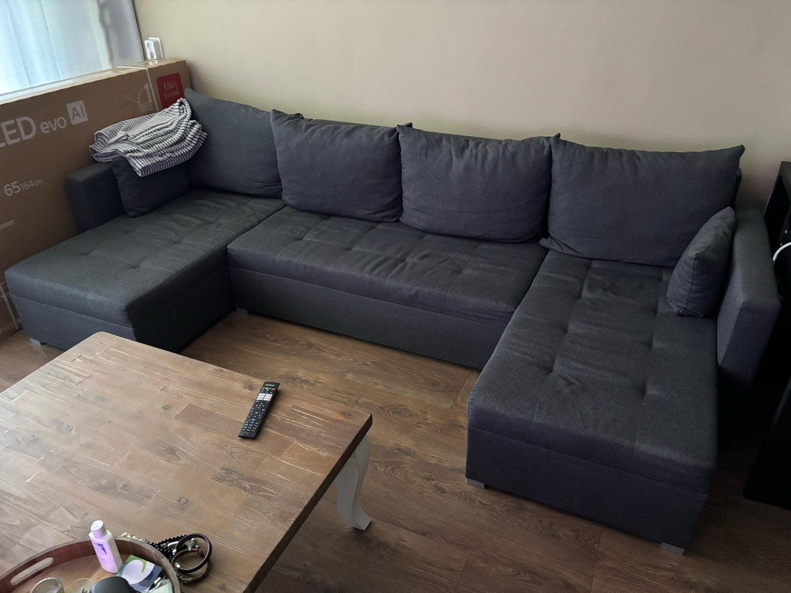 Grote U-vormige slaapbank met opbergruimte, Ophalen, 250 tot 300 cm, Gebruikt, 125 tot 150 cm