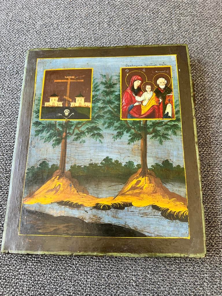 Antieke Russisch-orthodoxe icoon, handgeschilderd, Ophalen