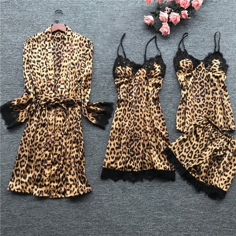 Panter dames nachtjapon kimono ochtendjas lingerie pyjama, Verzenden, Beige, Nachtkleding