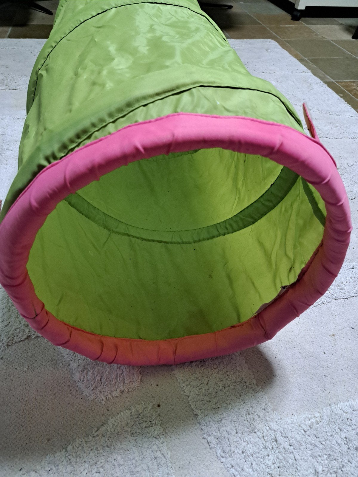 Hondentunnel - Groen/Blauw/Roze, 1,5 meter lang, 45 cm hoog, Dieren en Toebehoren, Ophalen, Zo goed als nieuw, Behendigheidspeelgoed