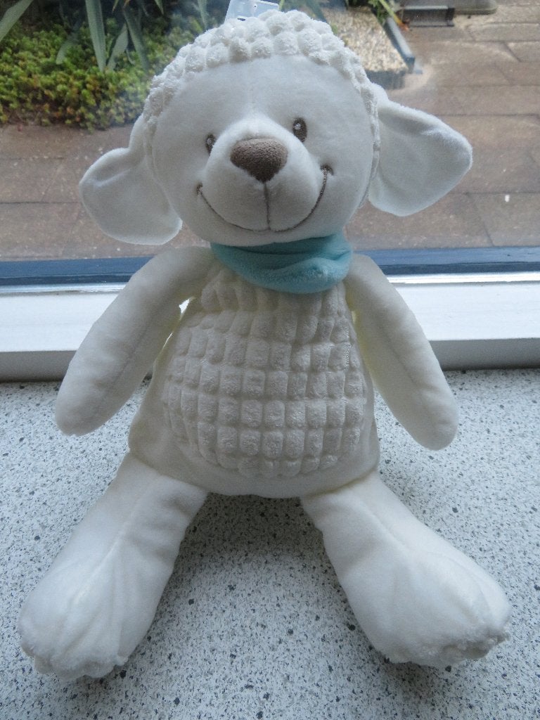 Schaap merk Nicotoy meet ca 32 cm met blauwe halsdoek, Overige typen, Nieuw, Ophalen of Verzenden, Wasbaar