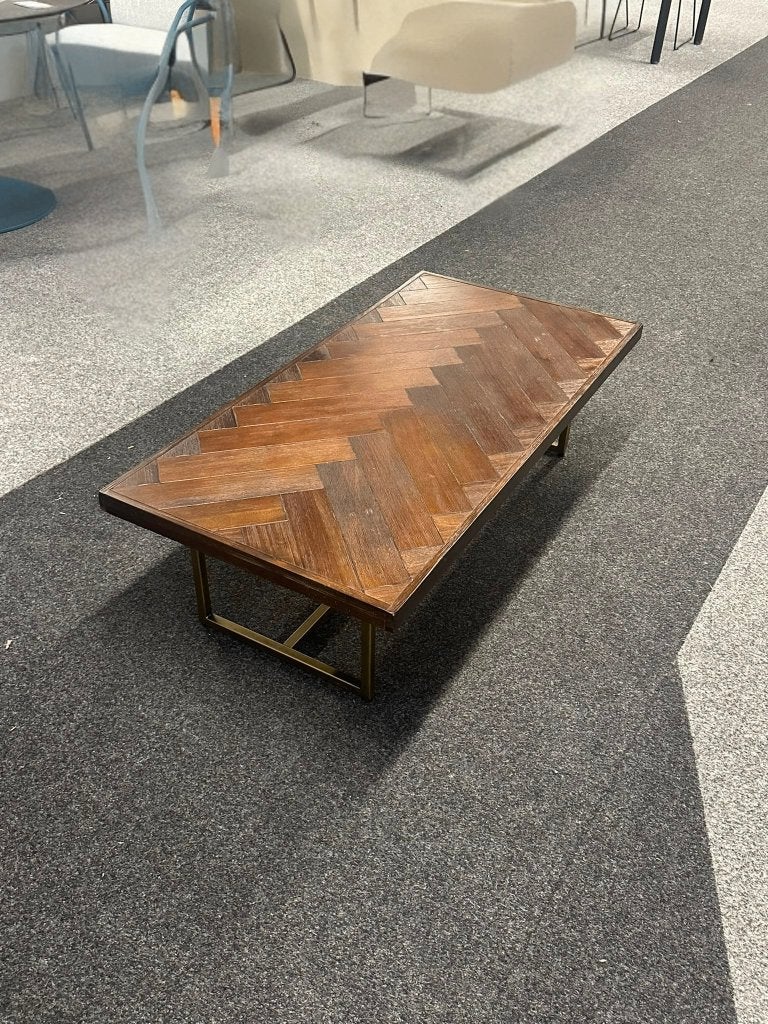 Vintage Salontafel visgraat hout | gouden onderstel, Huis en Inrichting, Ophalen, Minder dan 45 cm, Zo goed als nieuw, 75 cm of meer