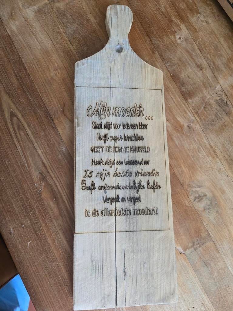 Houten borrelplank met tekst, Ophalen of Verzenden