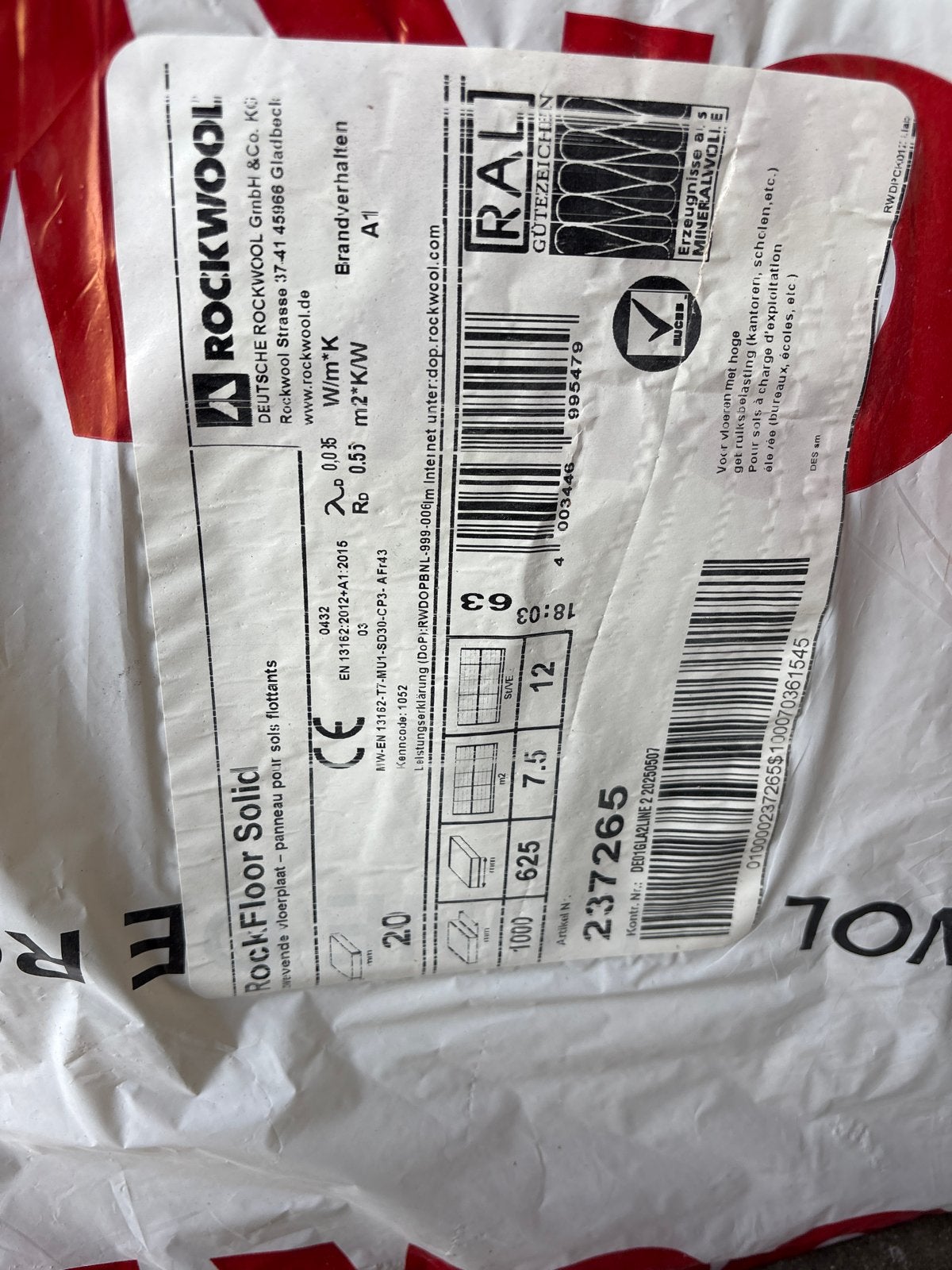 4 geperste Rockwool platen - Vloerisolatie, Steenwol, Zo goed als nieuw, Minder dan 5 m², Vloerisolatie