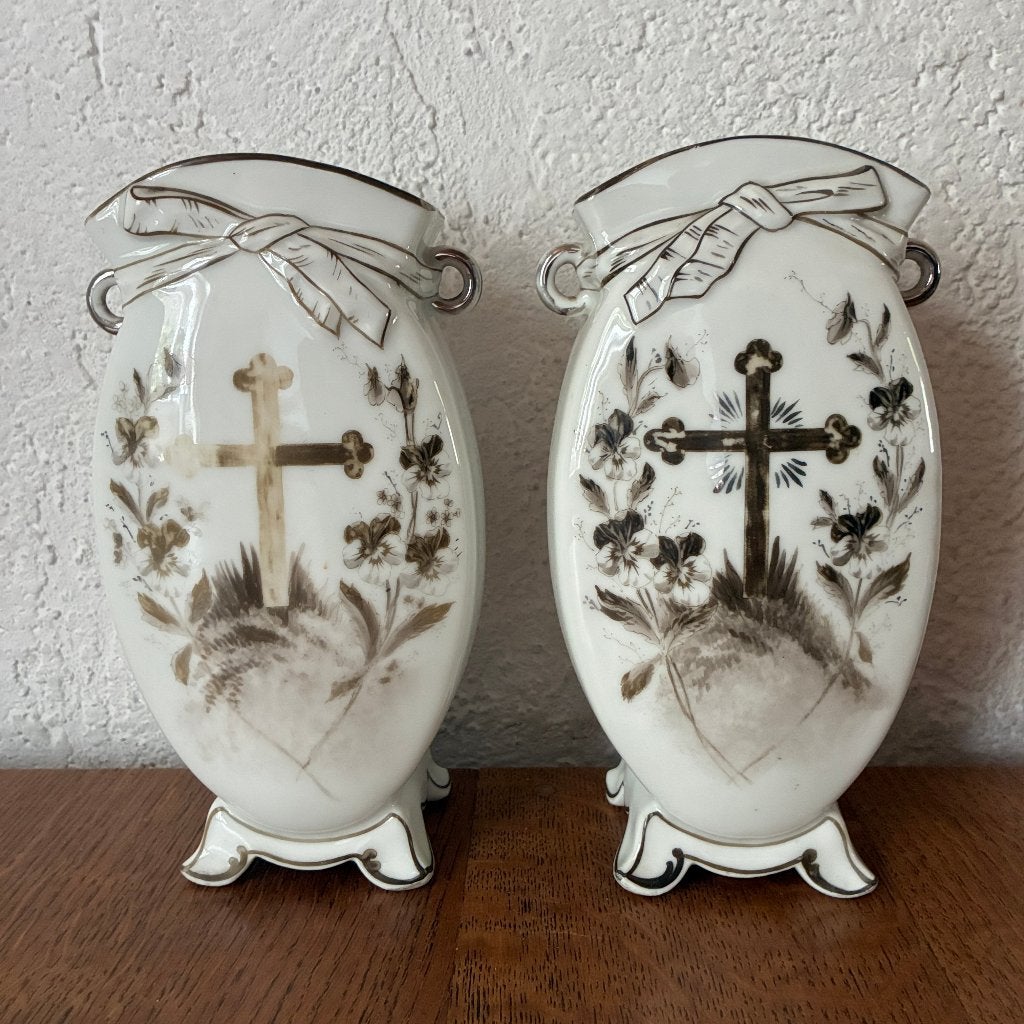 Set porseleinen antieke rouwvazen Memento Mori, Antiek en Kunst, Ophalen of Verzenden