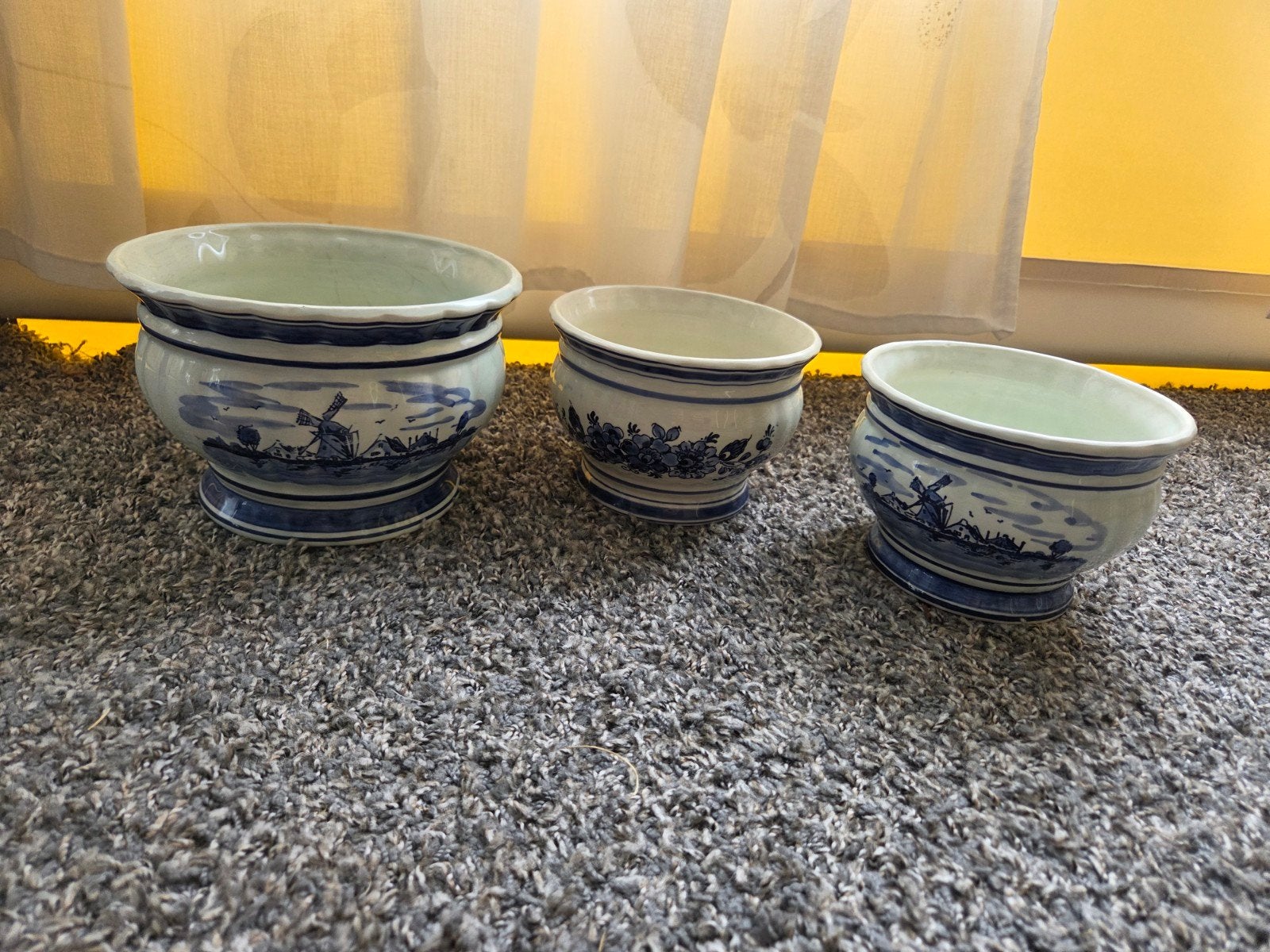 Set van 3 handgeschilderde Delfts Blauwe bloempotten, Ophalen of Verzenden