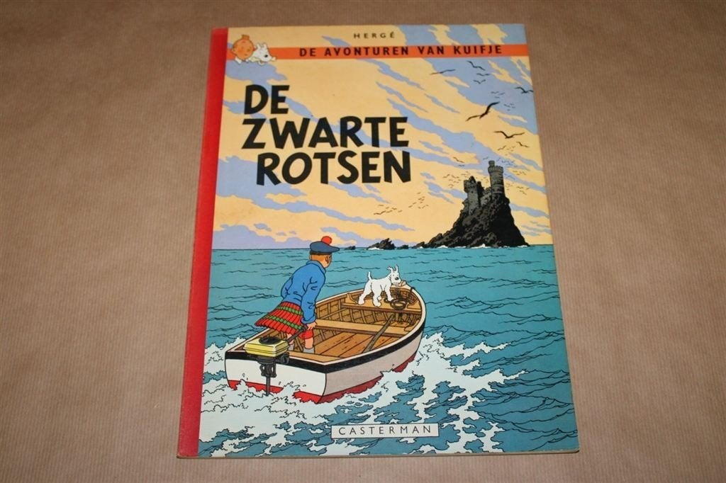 Kuifje - De zwarte rotsen - Linnen rug - Ca 1960, Eén stripboek, Ophalen of Verzenden, Gelezen