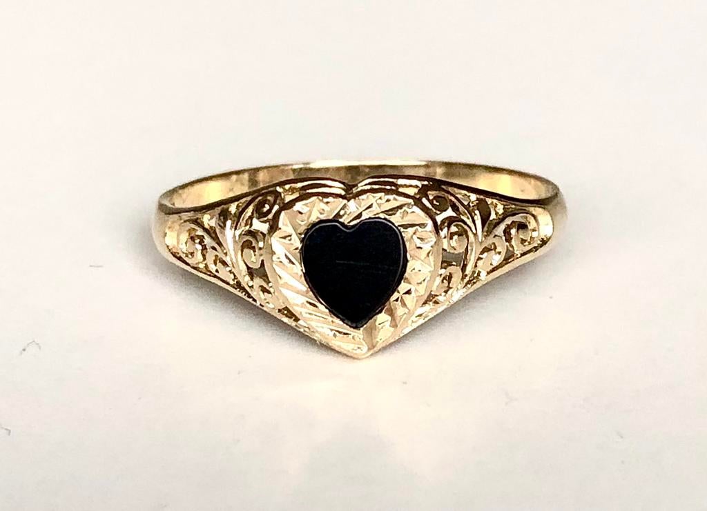 Vintage 9k gouden ring onyx hart maat 18 3/4, 18 tot 19, Zwart, Ophalen of Verzenden, Zo goed als nieuw