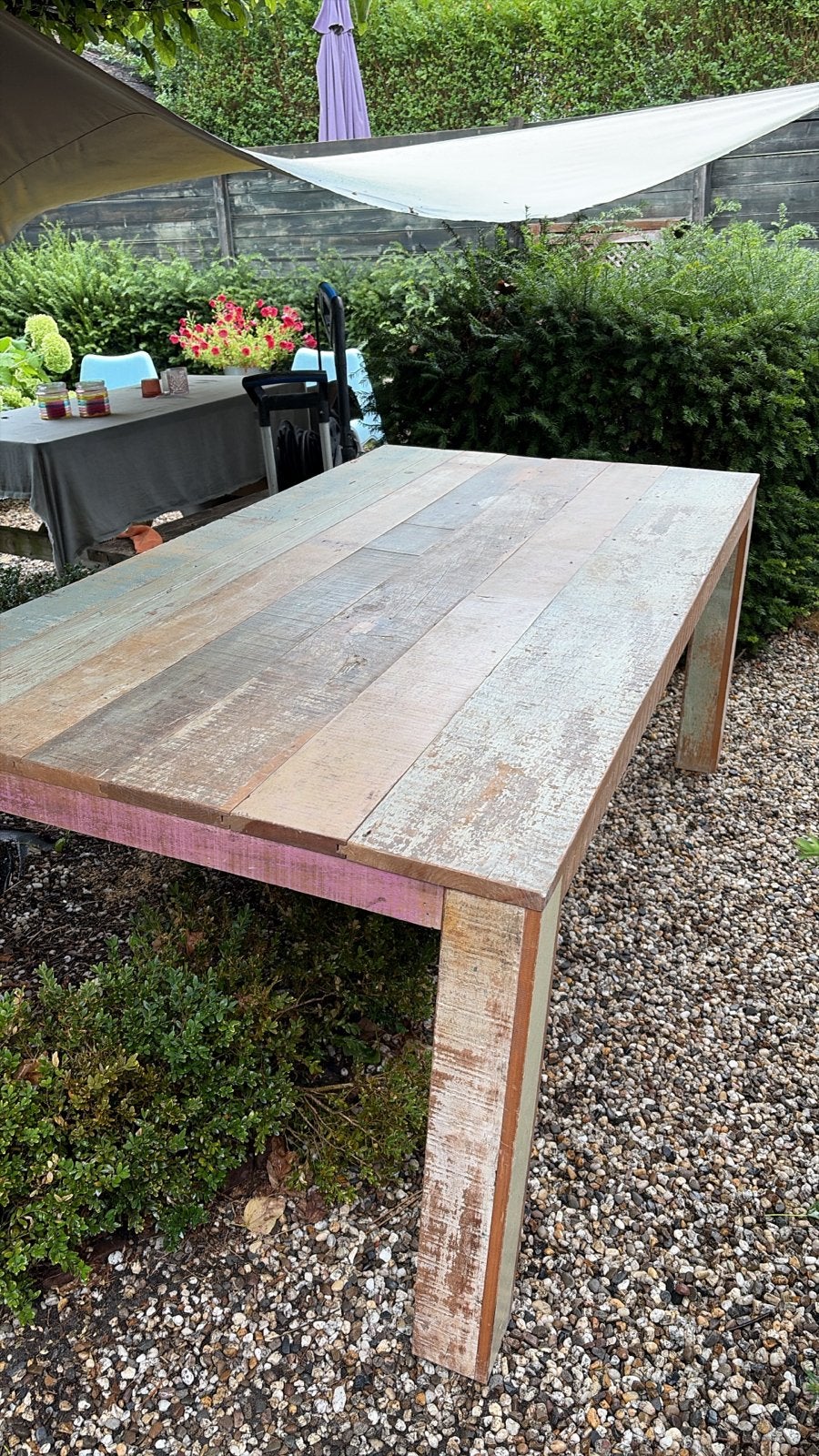 Unieke Piet Hein Eek tafel van gerecycled hout, Ophalen, Gebruikt, Rechthoekig, Hout