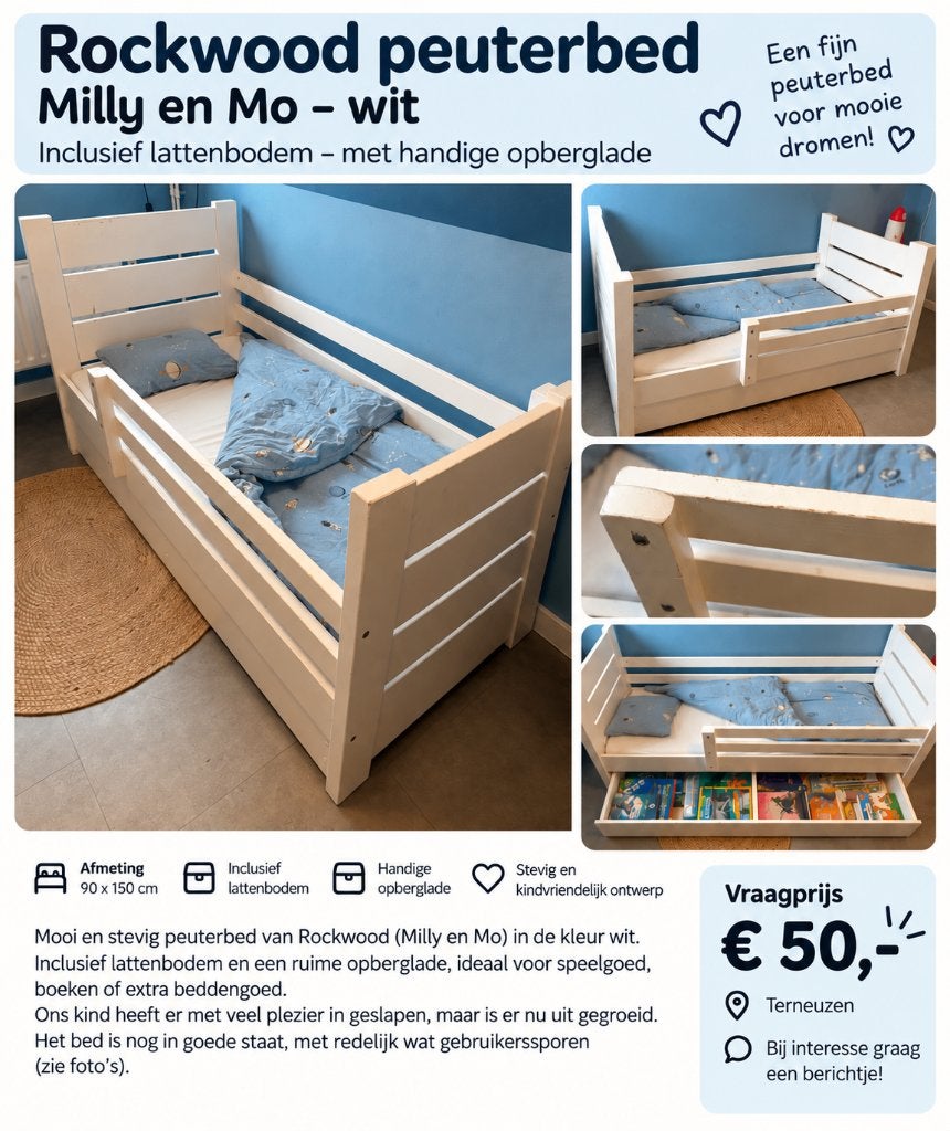 Woodland peuterbed Milly en Mo, Kinderen en Baby's, Ophalen, Gebruikt, 70 tot 85 cm, 140 tot 160 cm