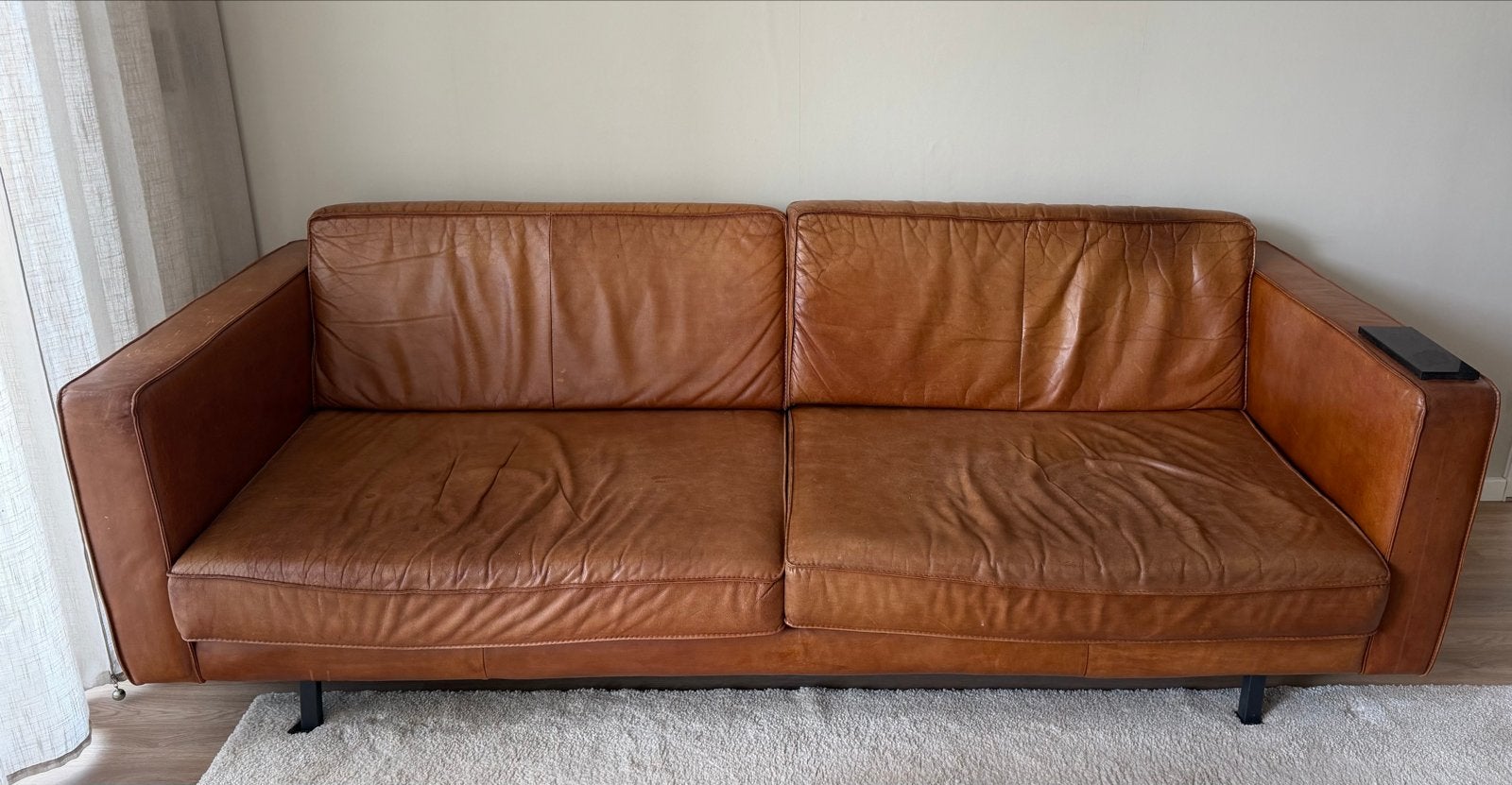 Gratis bankstel - Bruin leren 2-zitsbank, Ophalen, Gebruikt, 150 tot 200 cm, Tweepersoons