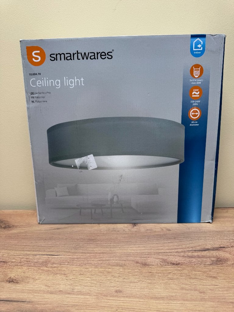 Smartwares LED Plafondlamp – Grote Stoffen Plafonnier Grijs, Ophalen of Verzenden, Nieuw