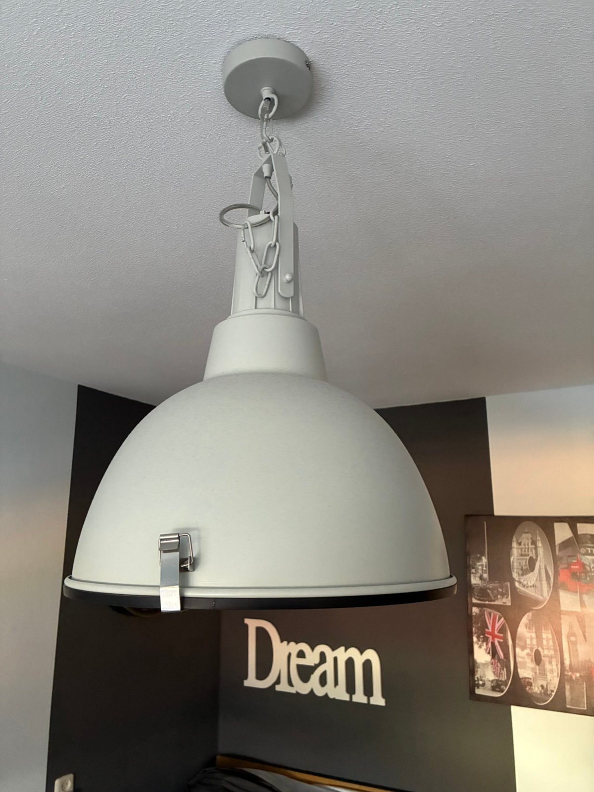 Industriële hanglamp Brent grijswit, Ophalen, Zo goed als nieuw, Metaal