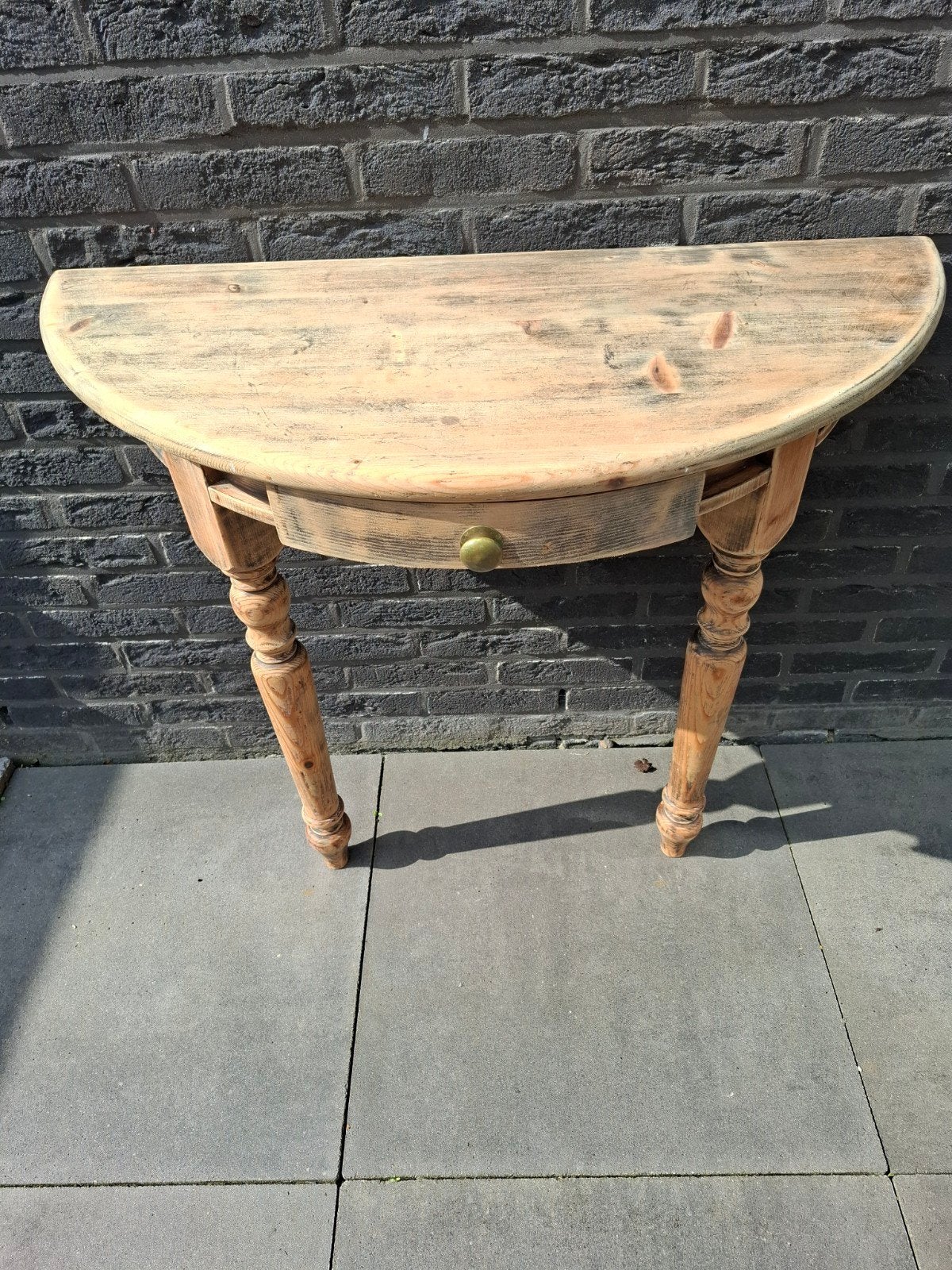 Vintage Halve Maan Console Tafel - Grenenhout, Gebruikt, 50 tot 100 cm, Tot twee personen, Vintage, Klassiek