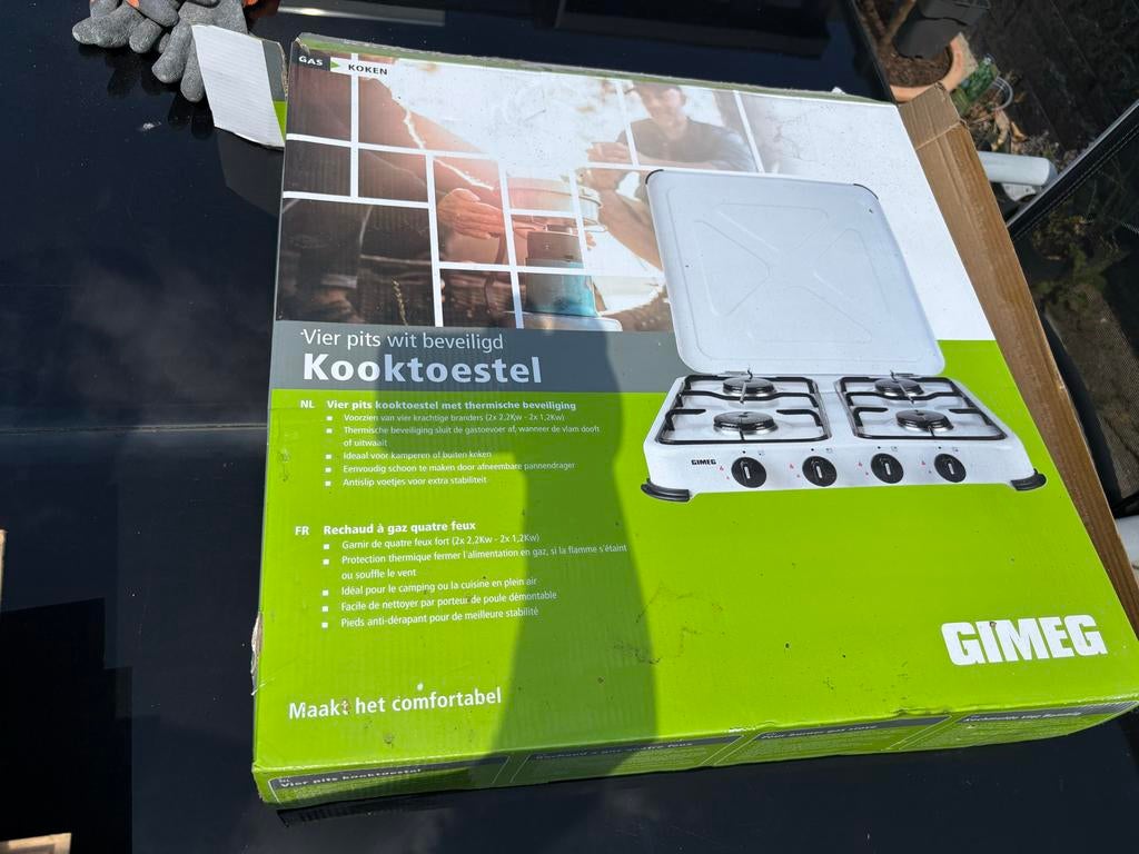 Gimeg 4-pits gas kooktoestel met thermische beveiliging, Caravans en Kamperen, Kampeeraccessoires, Ophalen, Zo goed als nieuw