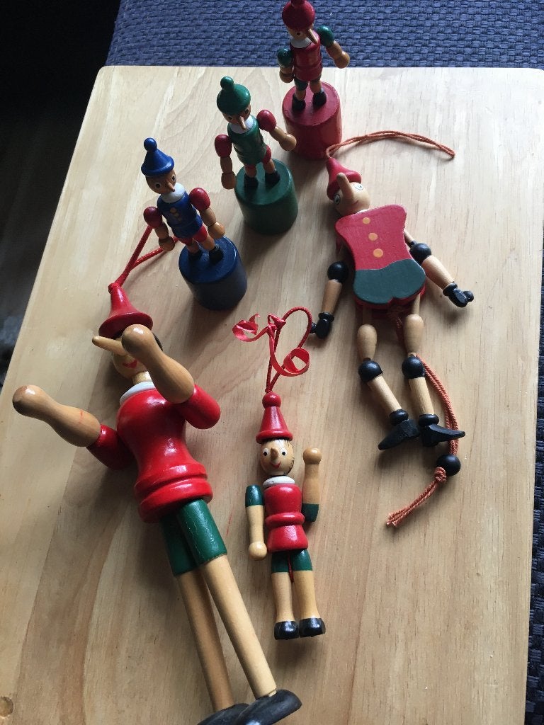 6 kleine houten pinocio poppetjes, Ophalen of Verzenden, Zo goed als nieuw