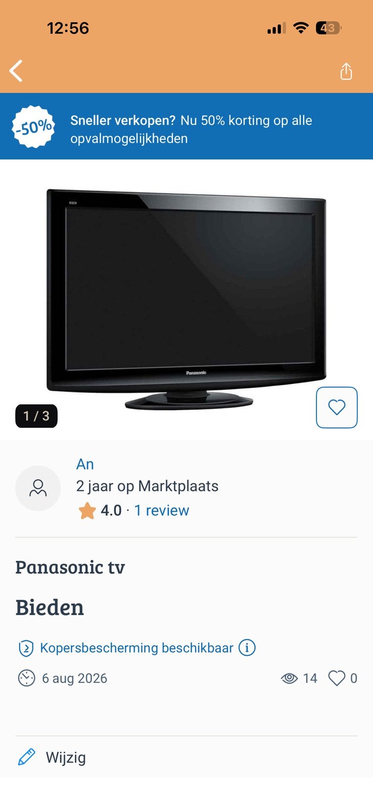 Panasonic tv met afstandsbediening, Ophalen, Gebruikt, Panasonic, 50 Hz